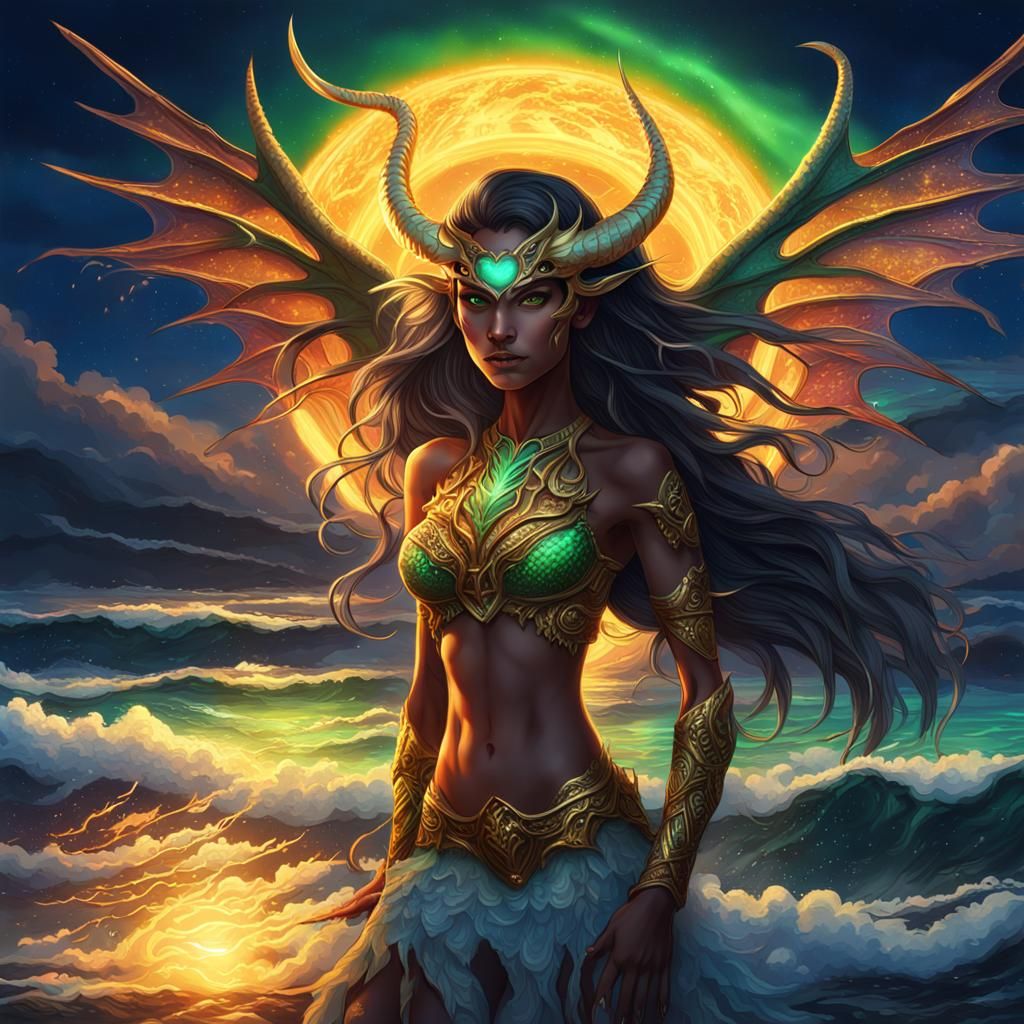 Radiant Dragon Girl Under Northern Lights