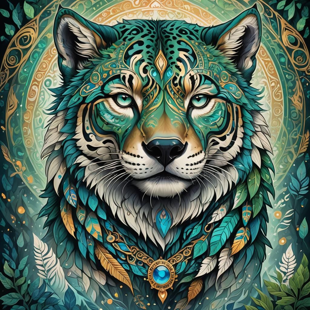 Mystical Jaguar-Husky Fusion in Digital Art