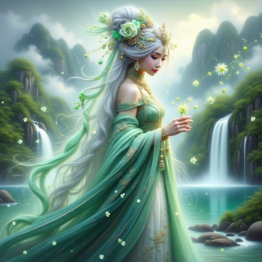 <lora:FiosFantasyGlow:1.0> Style grey and green