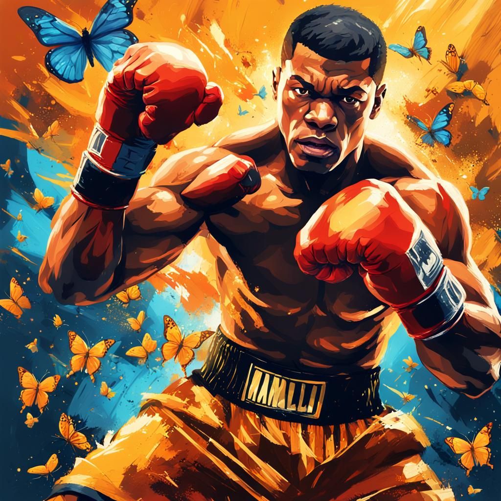 Boxer Surrounded by Butterflies and Bees in Abstract Style