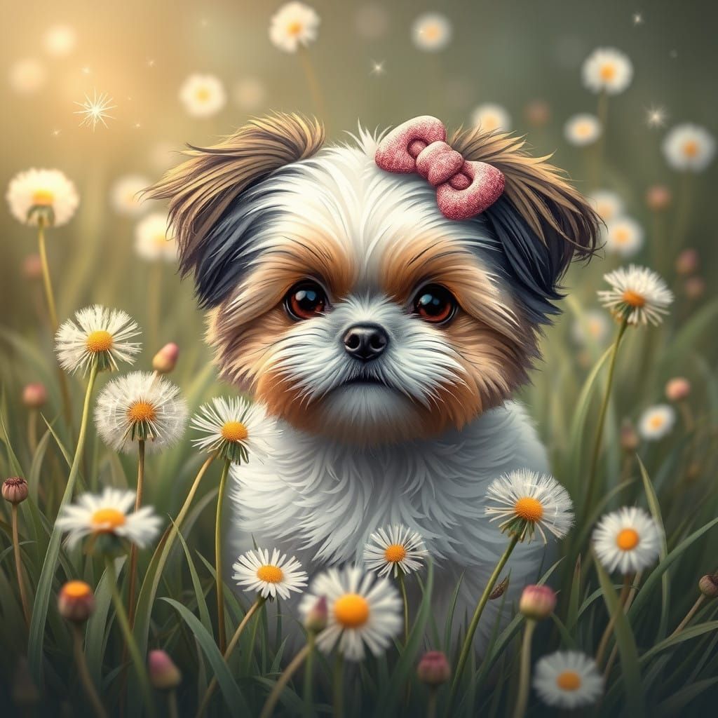 Whimsical Shih Tzu in Dandelion Meadow