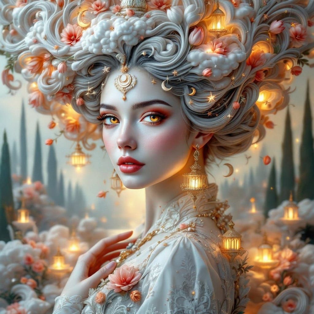 Surreal Portrait of Ottoman Sultan's Wife in Ethereal Aesthe...