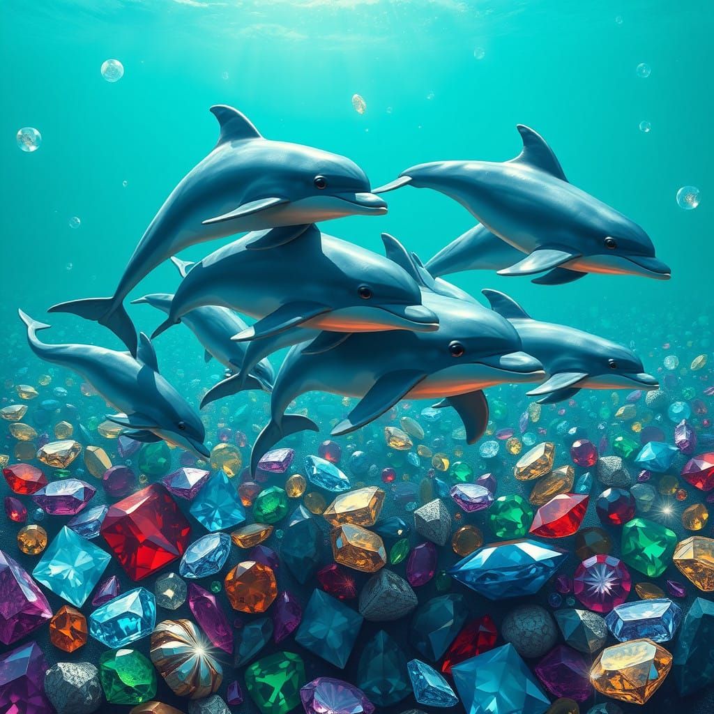 Dolphins in a Vibrant Gemstone Paradise