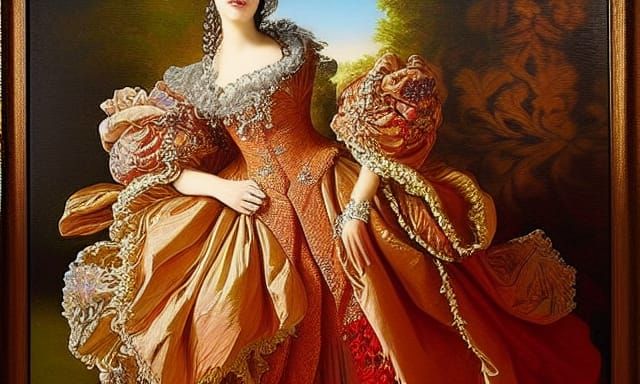 Exuberant Rococo Dress with Precious Stones in Sunlight