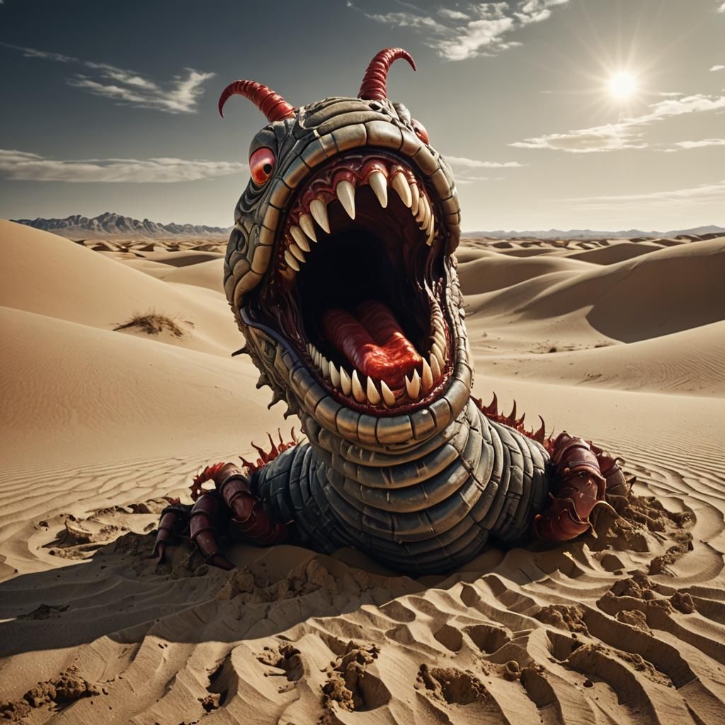 Giant Desert Worm with Teeth: A Surreal Close-Up