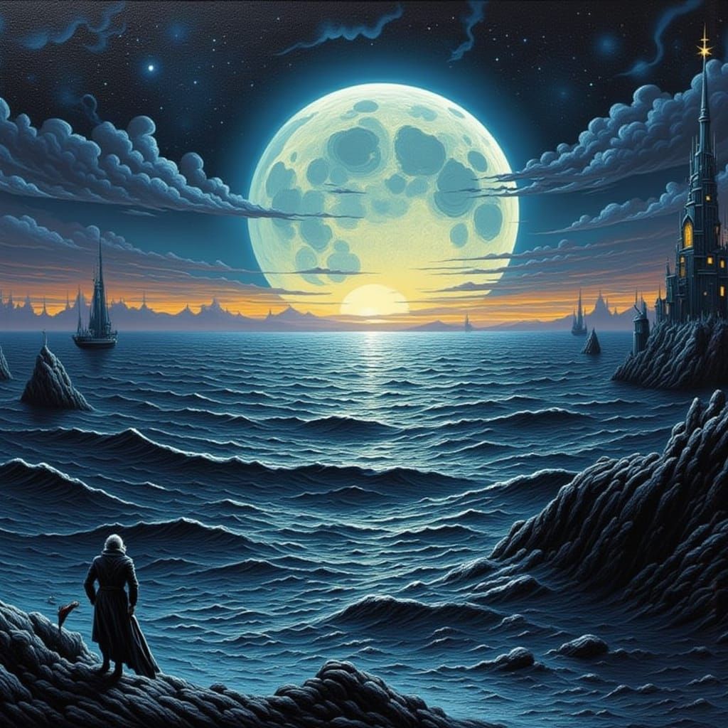 Moonlit Ocean at Night: A Tranquil Seascape