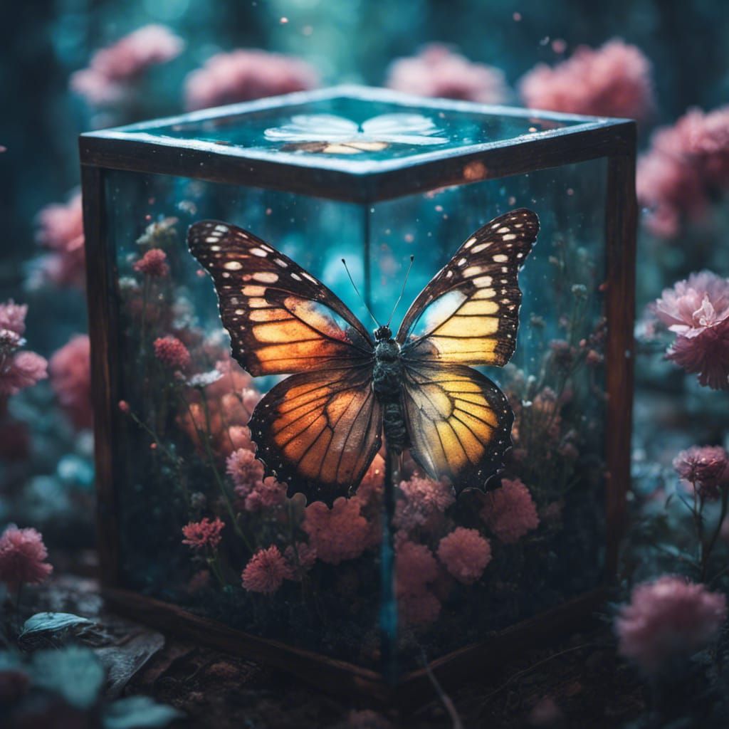 Butterfly in Cube with Cosmic Wings