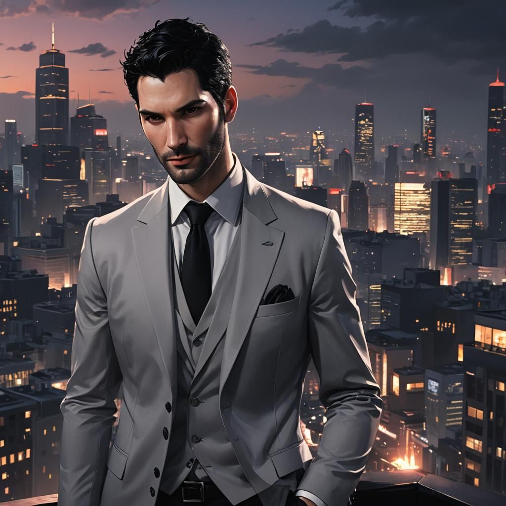 Lucifer Morningstar 3D Anime Portrait in Dark Penthouse