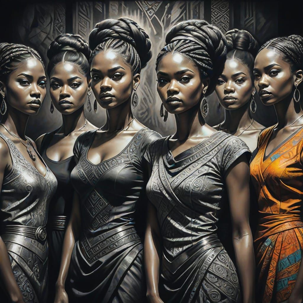 Diverse Women in Hyperrealistic Charcoal Drawing