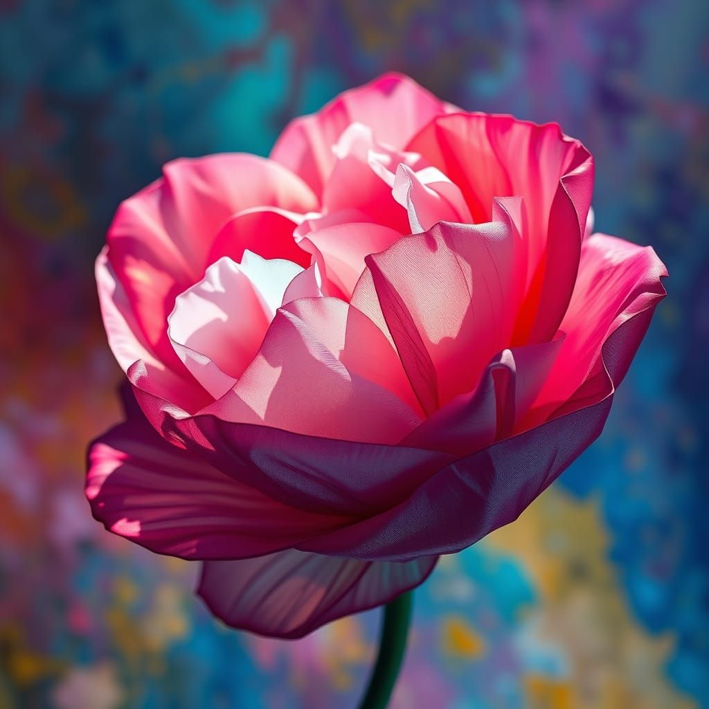 Vibrant Chiffon Flower in Mid-Shot, Hyperrealistic Style