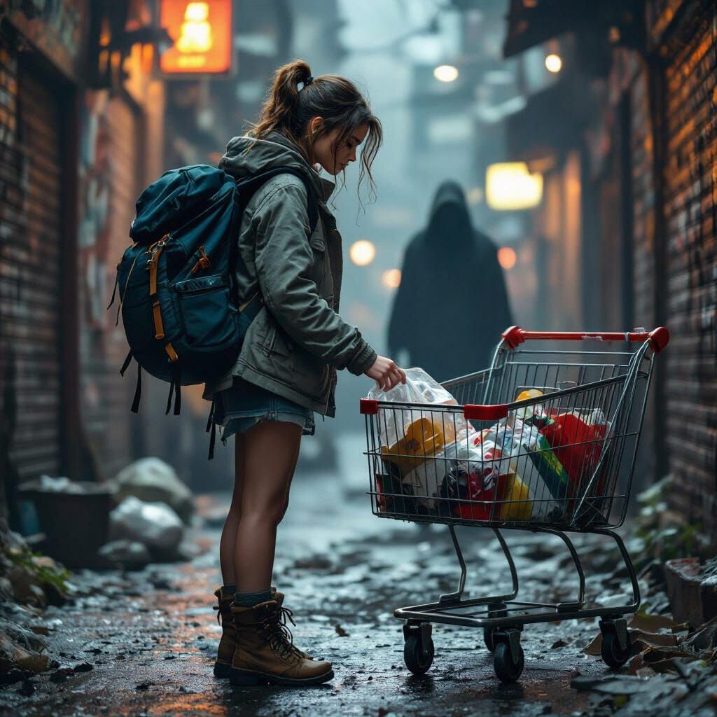 Young Woman in Alleyway, Cinematic Style