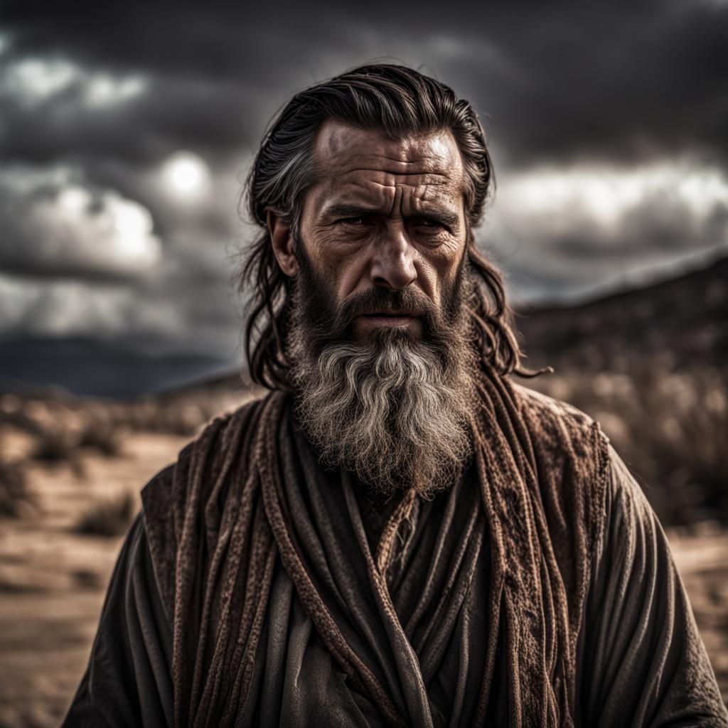 Wilderness Prophet: Hyperrealistic Desert Vision