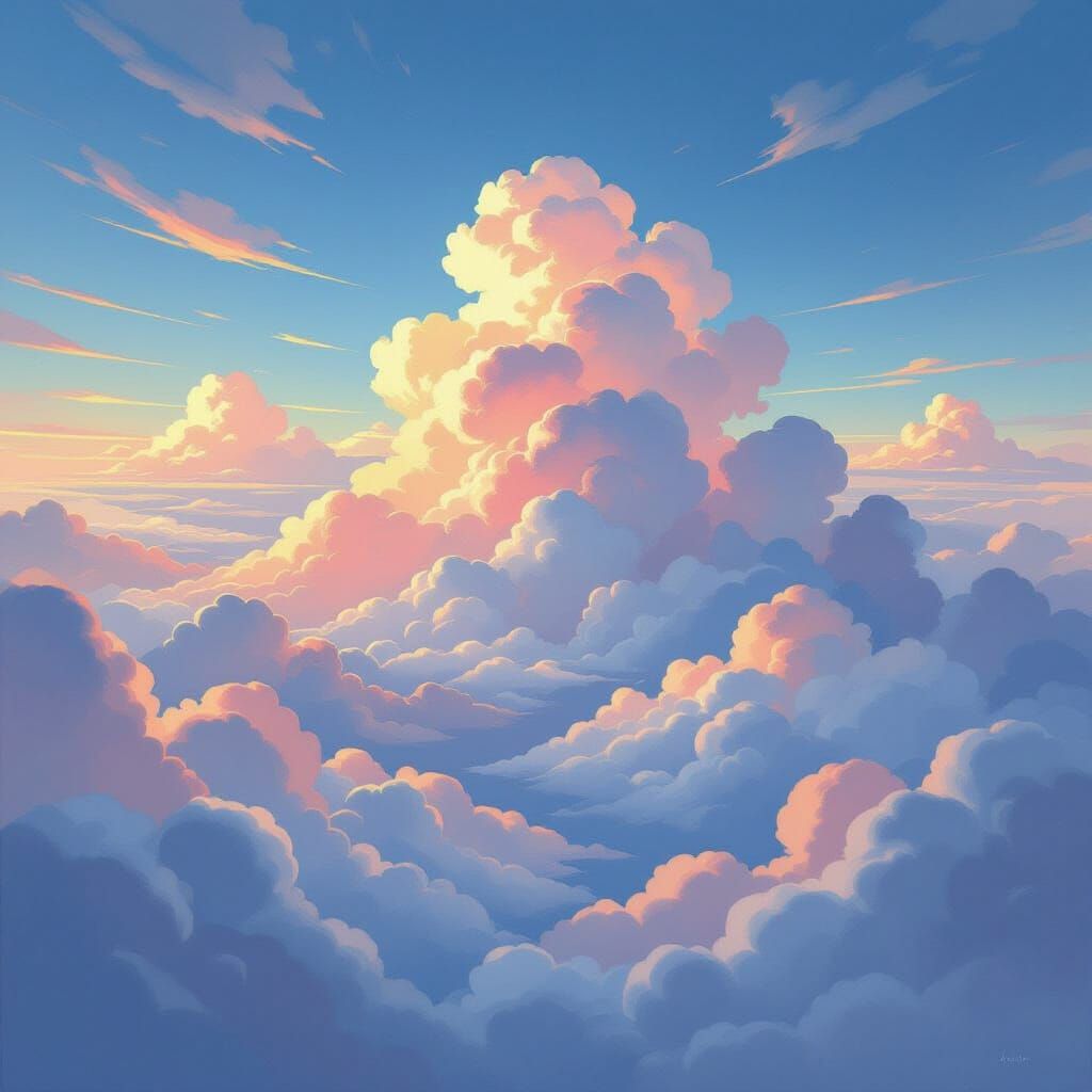 Gouache Painting Above the Clouds