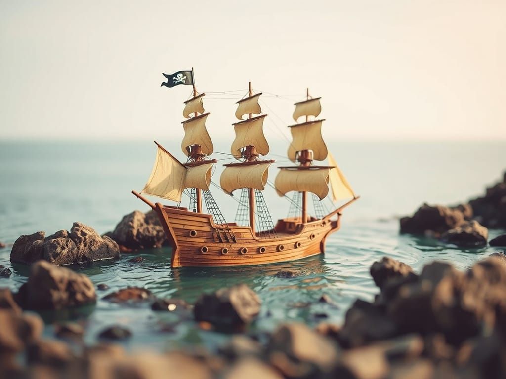 Miniature Pirate Shipwreck in a Diorama Scene