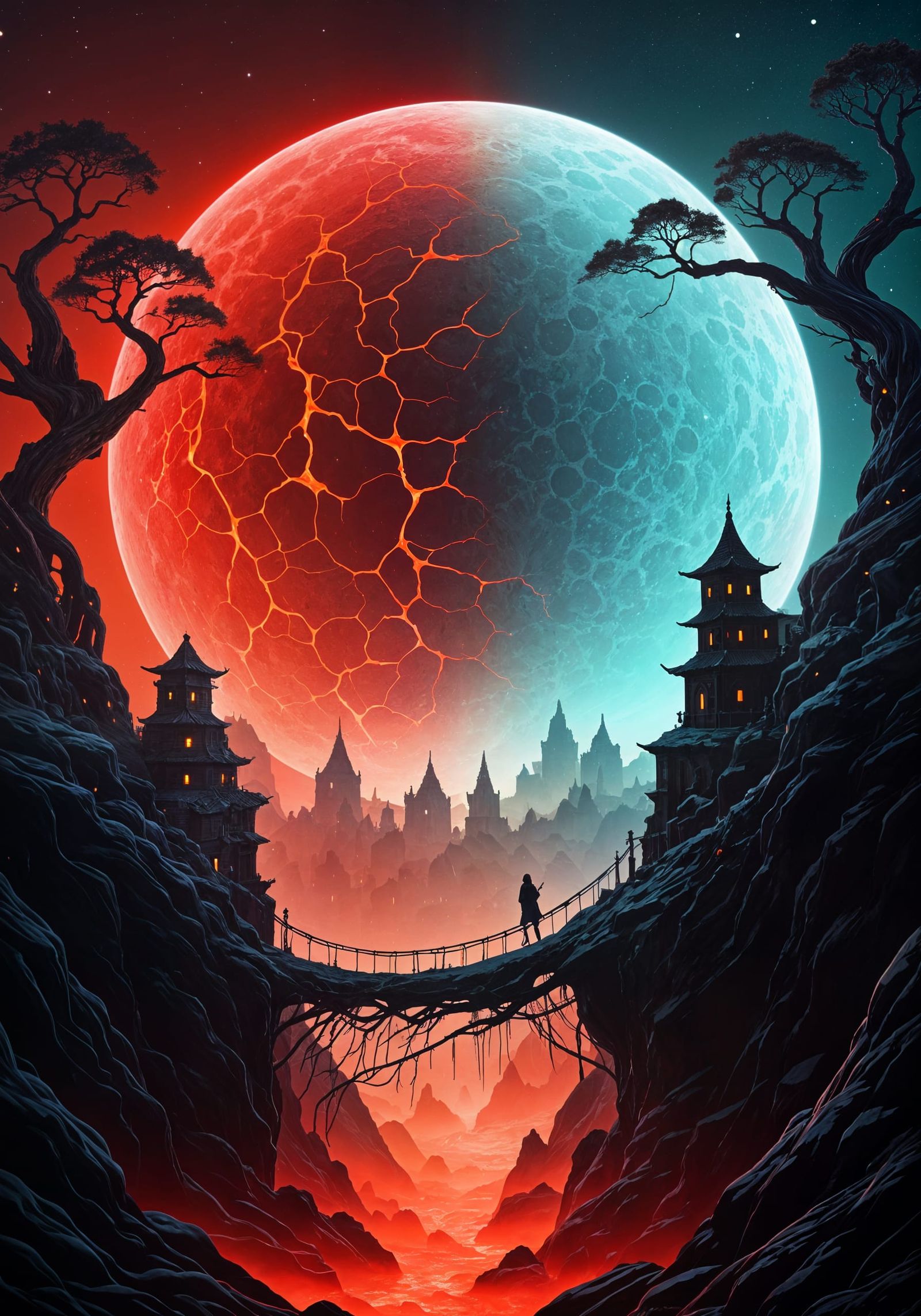 Dual-Moon Canyon-Scape in Lunar Gothic Style