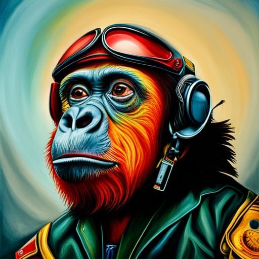 Chimpanzee Pilot in Airport: Hyperrealistic Painting