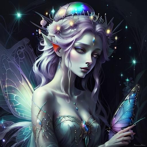 Ethereal Fairy Queen on Throne: Surreal Oil Painting