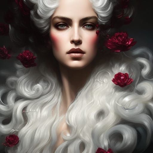 Queen with White Hair and Rubies, Digital Art