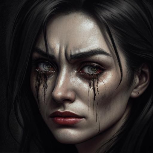 Emotional Expressionist Portrait of a Crying Woman