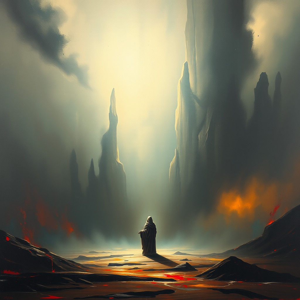 Spiritual Figure in Ethereal, Intense Landscape