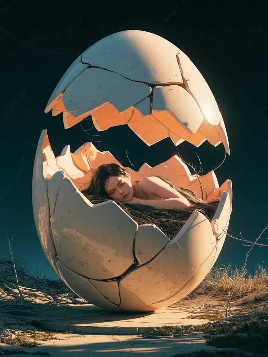 Surreal Easter Egg Birth: Cyberpunk Dream