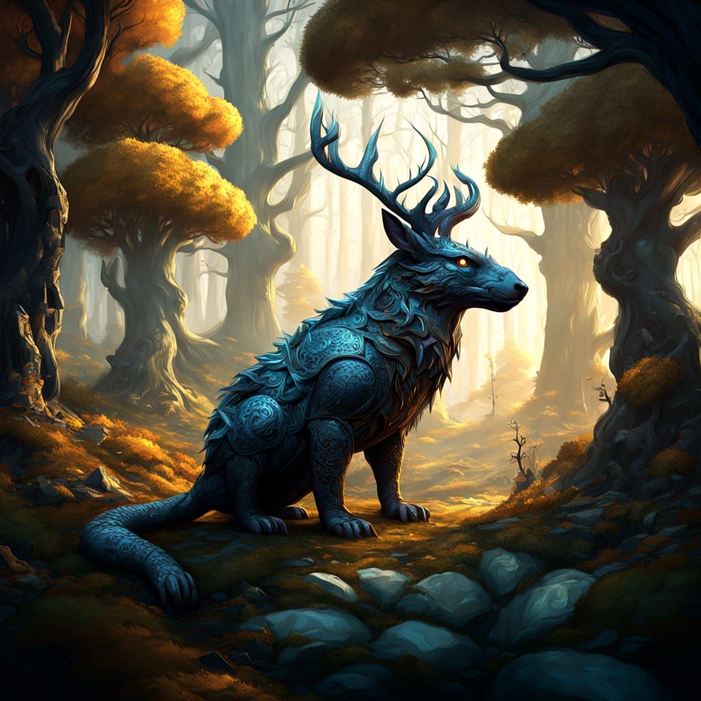 Whimsical Fantasy Creature in Enchanted Forest