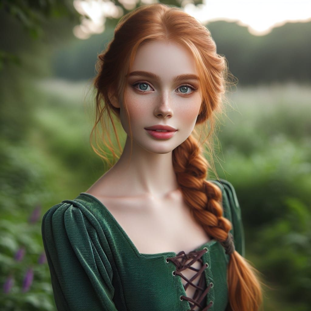 Fantasy Princess with Ginger Braid in Medieval Gown