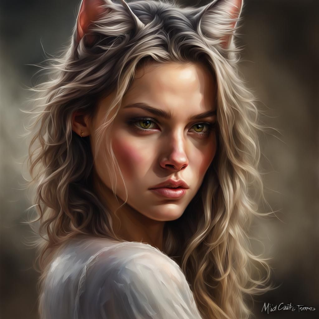 Cat-Woman Portrait in Airbrush Style