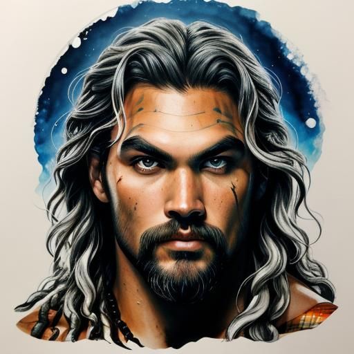 Aquaman Portrait in Black and White Alcohol Ink