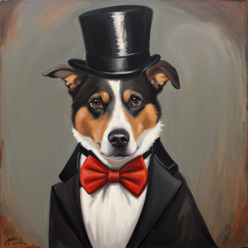 Dog in Formal Wear as an Oil Painting