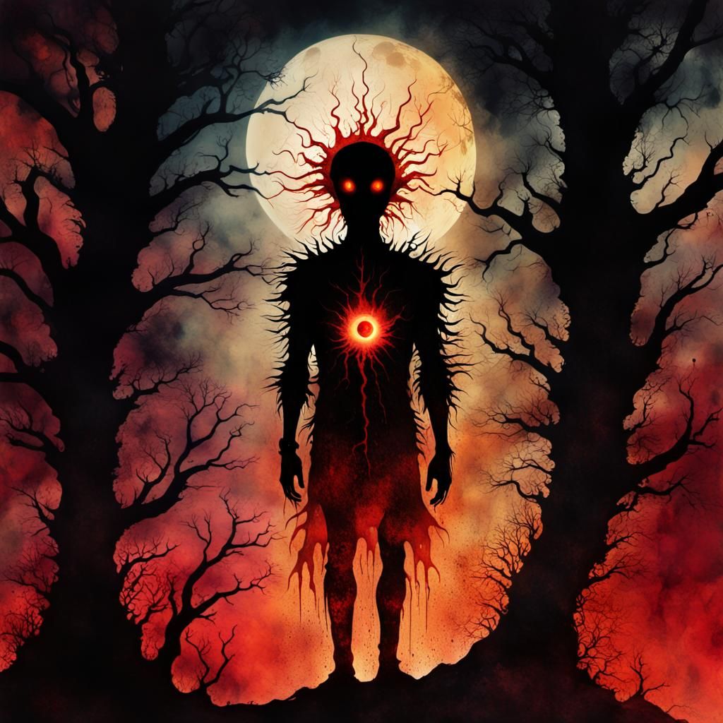 Mystical Dark Entity with Glowing Eyes in Digital Art