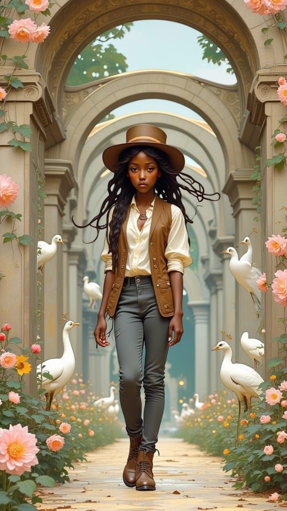 Dreamy Fairytale Scene with Chalk Art in Art Nouveau Style