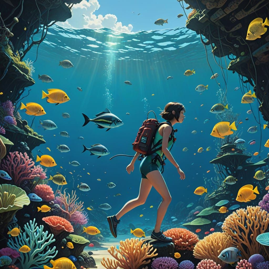 A Model Sails Through Tropical Waters in a Vibrant, Iridesce...