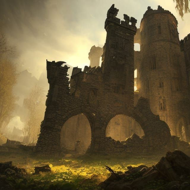 Dark Fantasy Castle Ruins in Detailed Matte Painting