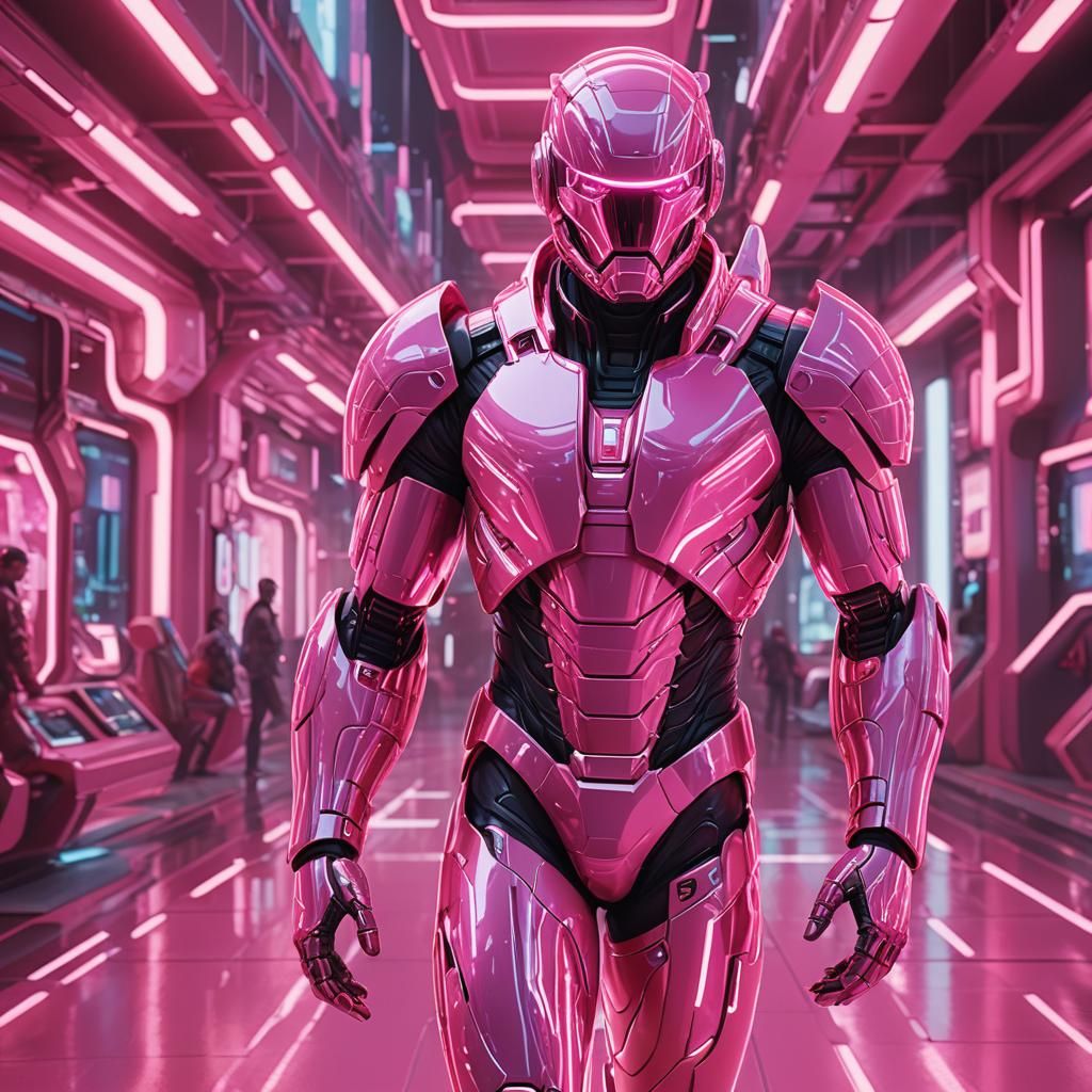 Pink Man in Futuristic Sci-Fi Style