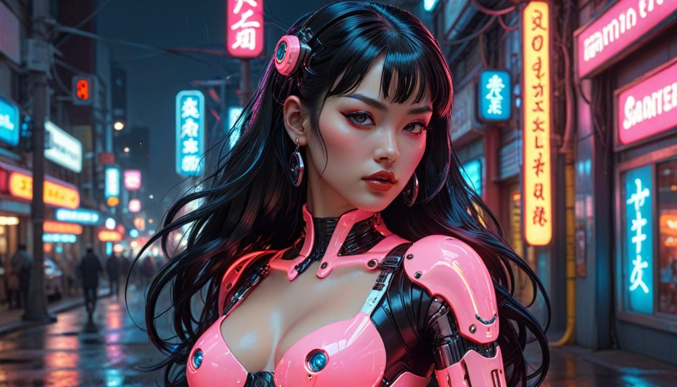 Retro-Futuristic Android Pinup in Cyberpunk Style
