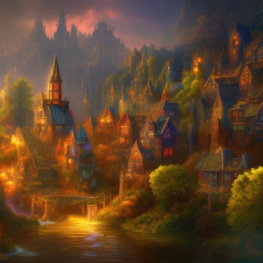 Fantastical Fairy Town in Detailed Matte Painting