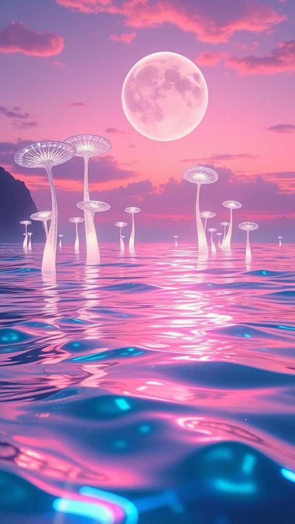 Alien Exoplanet Landscape with Bioluminescent Flora