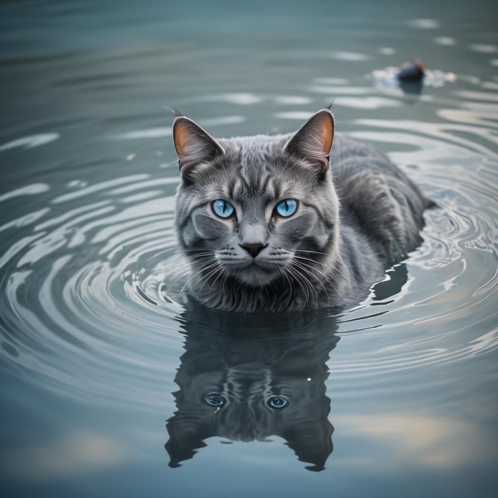 Blue Cat Swimming: A Surrealist Portrait