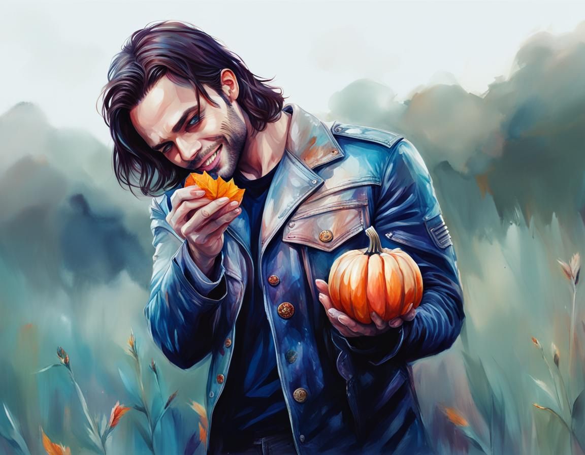 Sebastian Stan as Bucky Barnes Holding Pumpkin