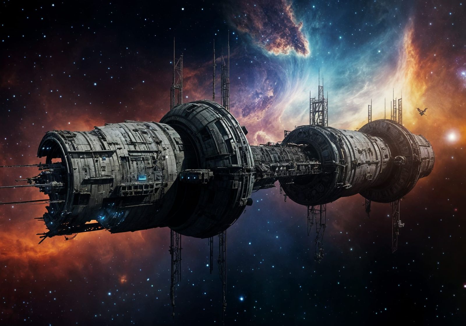 Derelict Space Station Adrift in Space