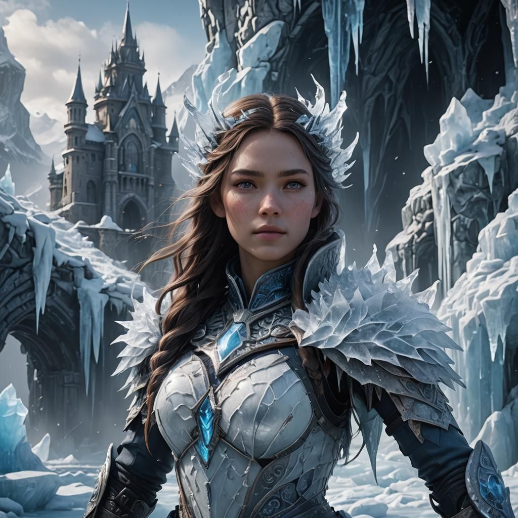 Ice Girl Fantasy Concept Art in 8k