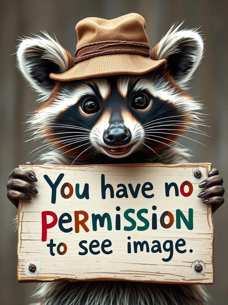 Mischievous Racoon with Sign in Whimsical Style