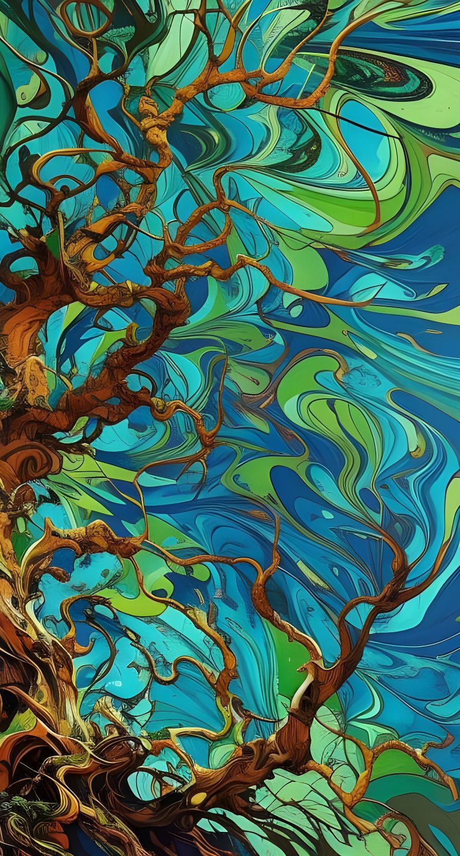 Gnarled Tree in Epic Digital Landscape
