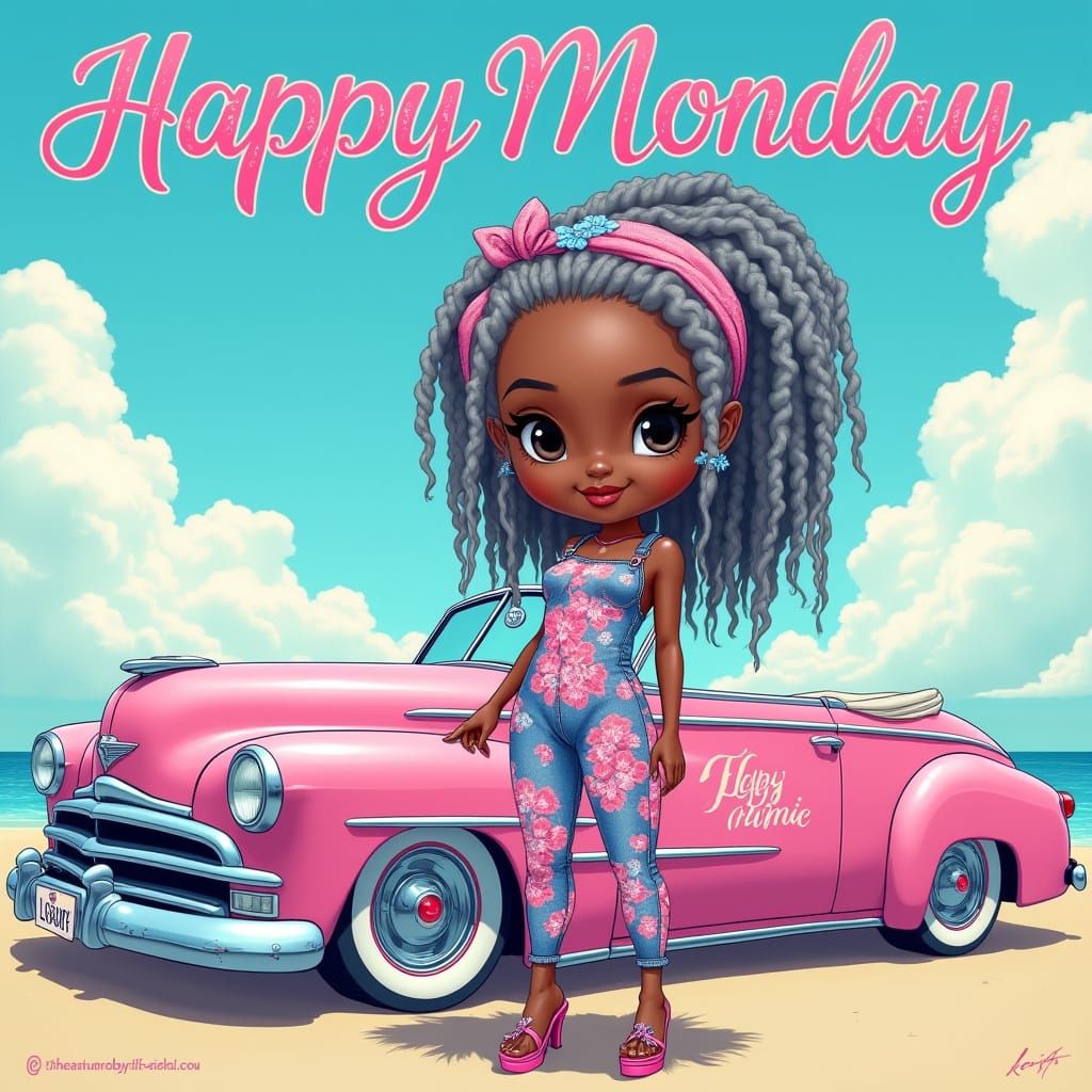 Chibi Woman with Dreadlocks in Summer Pop Art