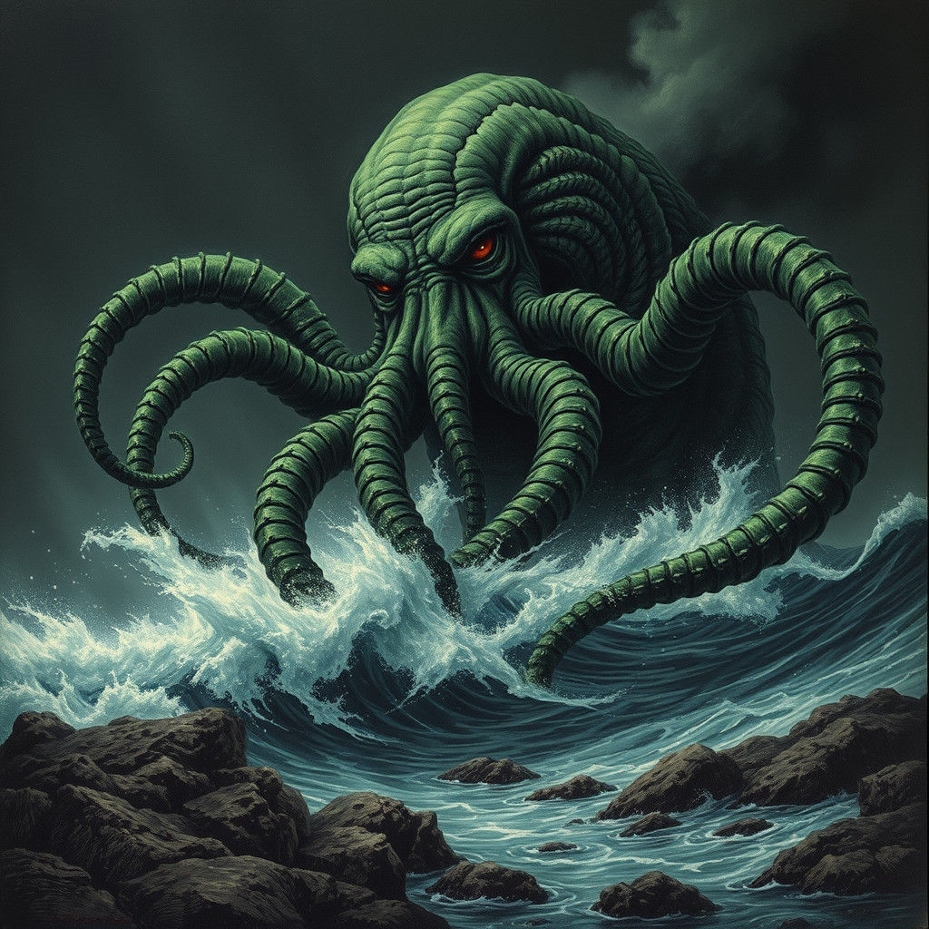 Cthulhu Rises from the Deep Sea