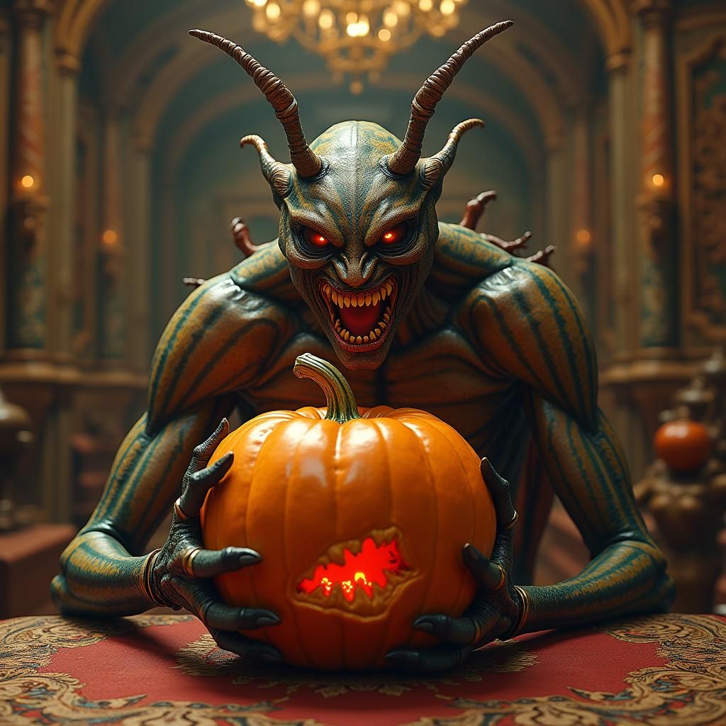 Insectoid Man About to Eat Pumpkin, Art Nouveau