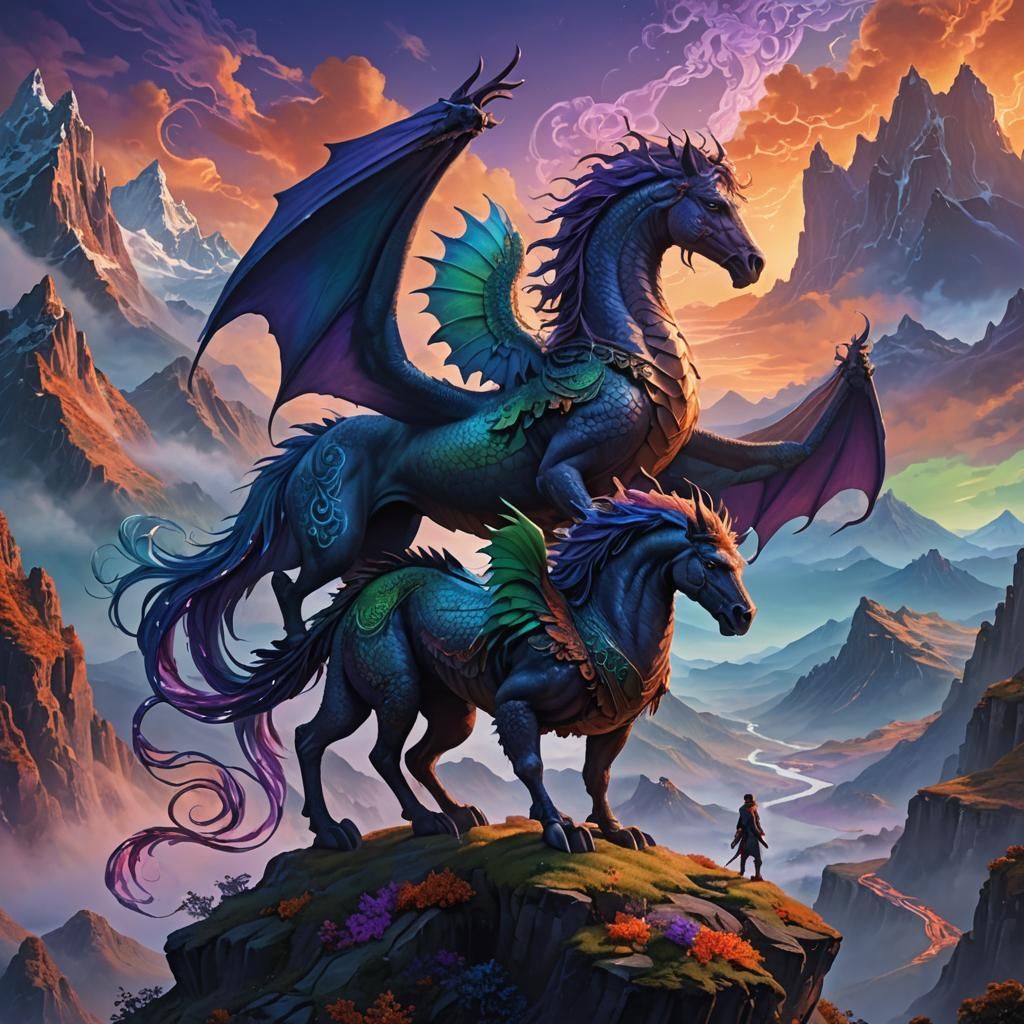 Pegasus and Dragon on Mystical Peak