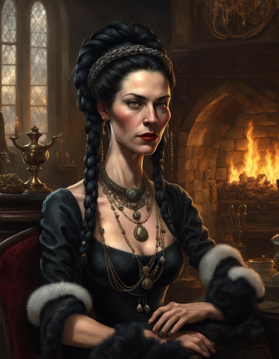 Rich Medieval Woman Portrait in Dark Fantasy Style