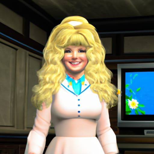 Mature Blonde Japanese Woman in Maid Dress